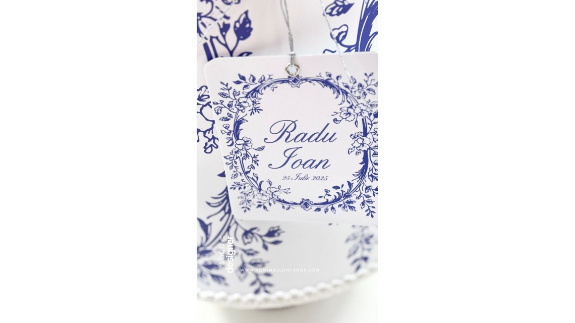 Trusou botez băiețel English Romantic Blue Personalizat cu broderie 12